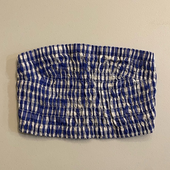 Universal Thread NEW Blue and White Checkered Cropped Tube Top Small Stretch - Picture 1 of 5